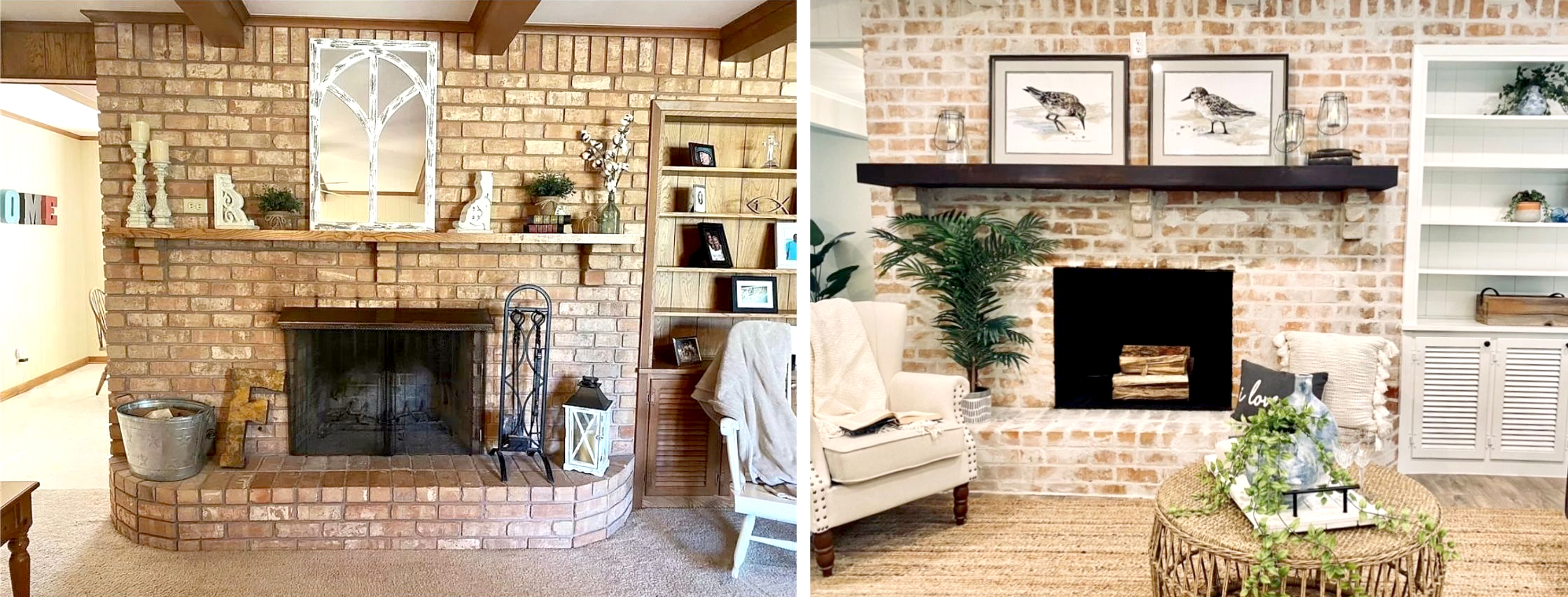 before and after fireplace, fireplace, diy, German schmear, fireplace mantle, fireplace decor, before and after