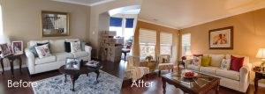 Home Staging living room before and after picture